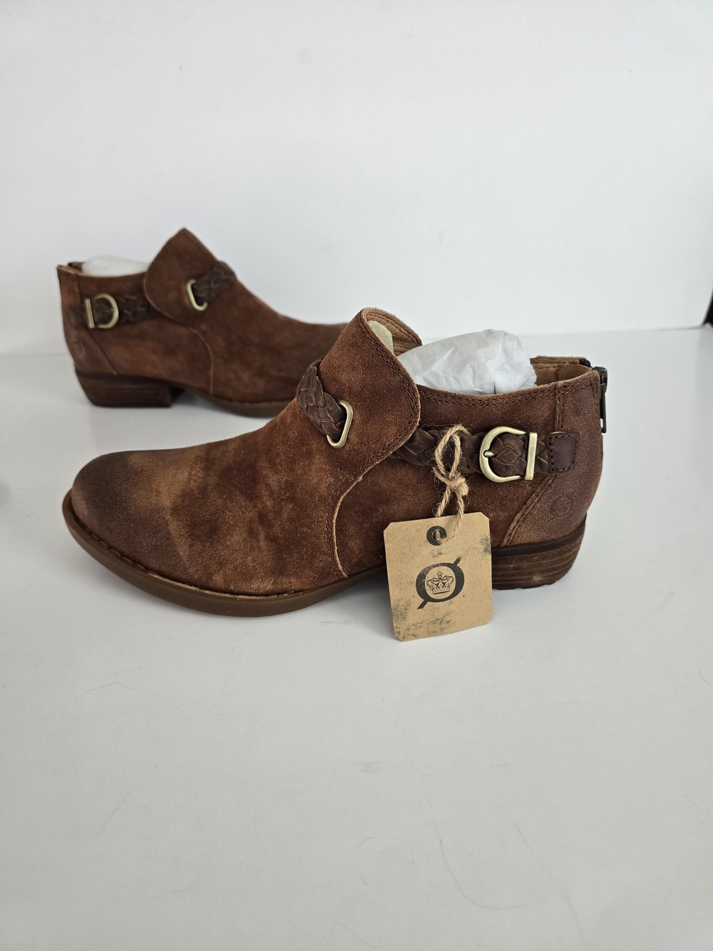 Born Brown Suede Women's Sylvia Ankle Booties with Buckle Accent